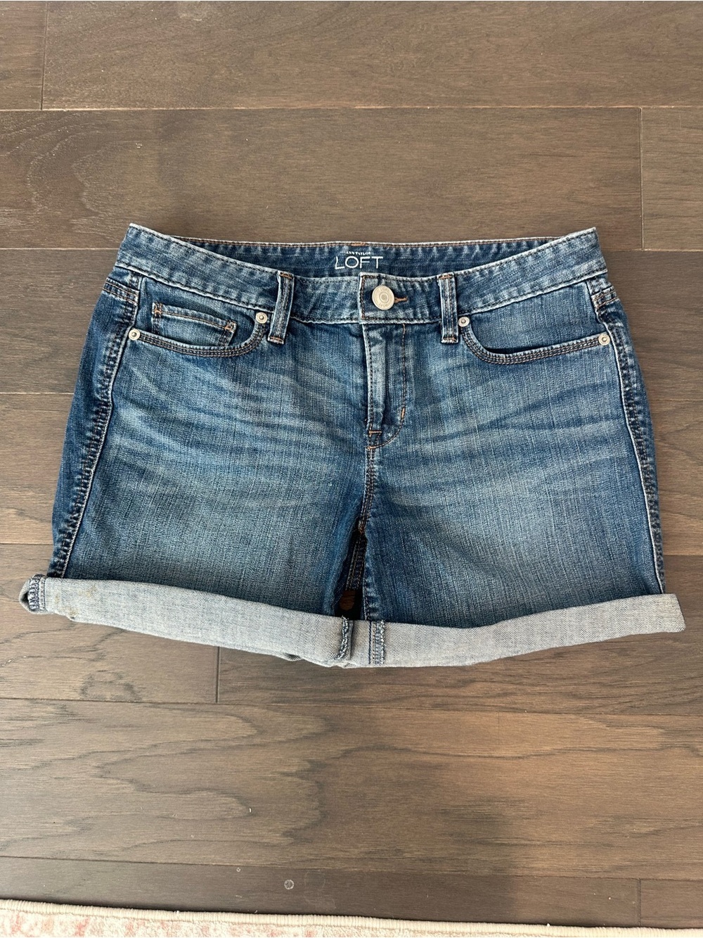 LOFT Blue Denim Roll-Cuff Jean Shorts